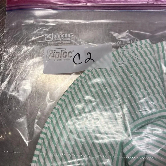 Mint Green & White Striped Wide Brim Sun Hat Beach Summer Protection Foldable - Picture 8 of 8